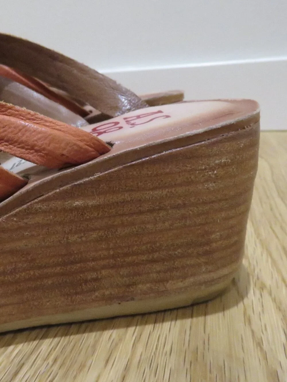 A.S. 98 Nicolls Leather Slip On Wedge Sandal Rust US 6.5/7 Boho Grunge Festival
